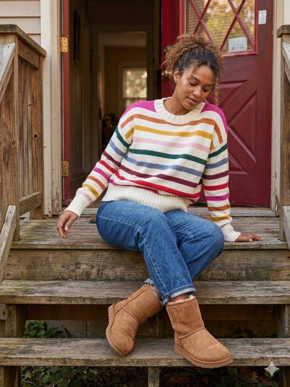Gap Striped Crewneck Sweater in Multi Pink and White
